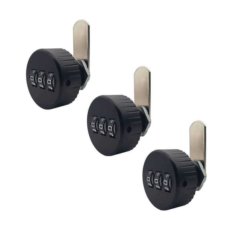 3 Pack Puyueo Combination Cam Lock for Drawer Cabinet and Mailbox - Code Cam Lock (5/8", Black)
