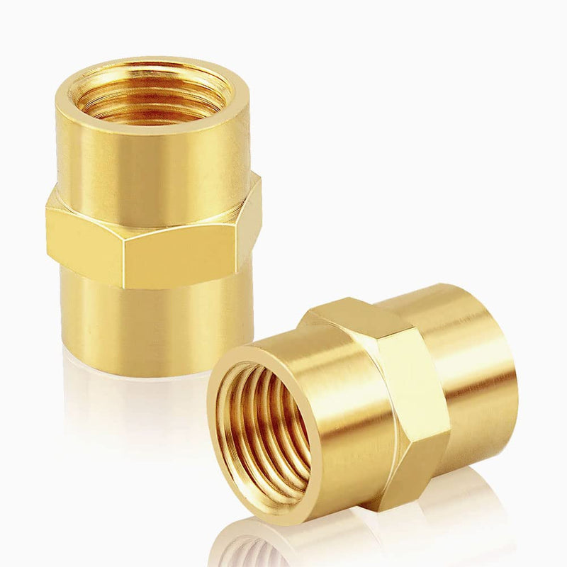 Brass Pipe Fitting NPT Coupler, 1/2" x 1/2" Standard NPT Female thread (pack of 2) 1/2”x1/2” Pack of 2
