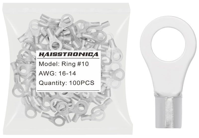 haisstronica 100pcs #10 Ring Terminals,AWG 16-14 Brazed Seam Non-Insulated Copper Wire Connectors AWG16-14 #10 Ring 100pcs