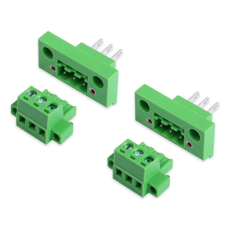 GINTOOYUN 2 Sets 3 Pin 5.08 mm Terminal, 3-Pin Pluggable Screw Terminal Block Connectors, 3P Through-Wall Terminal Connectors 2EDGWB+2EDGKM with Screw Lock Plate Fixed