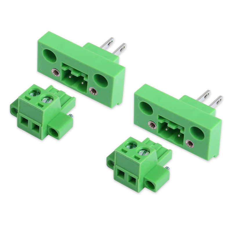 GINTOOYUN 2 Sets 2 Pin 5.08 mm Terminal, 2-Pin Pluggable Screw Terminal Block Connectors, 2P Through-Wall Terminal Connectors 2EDGWB+2EDGKM with Screw Lock Plate Fixed