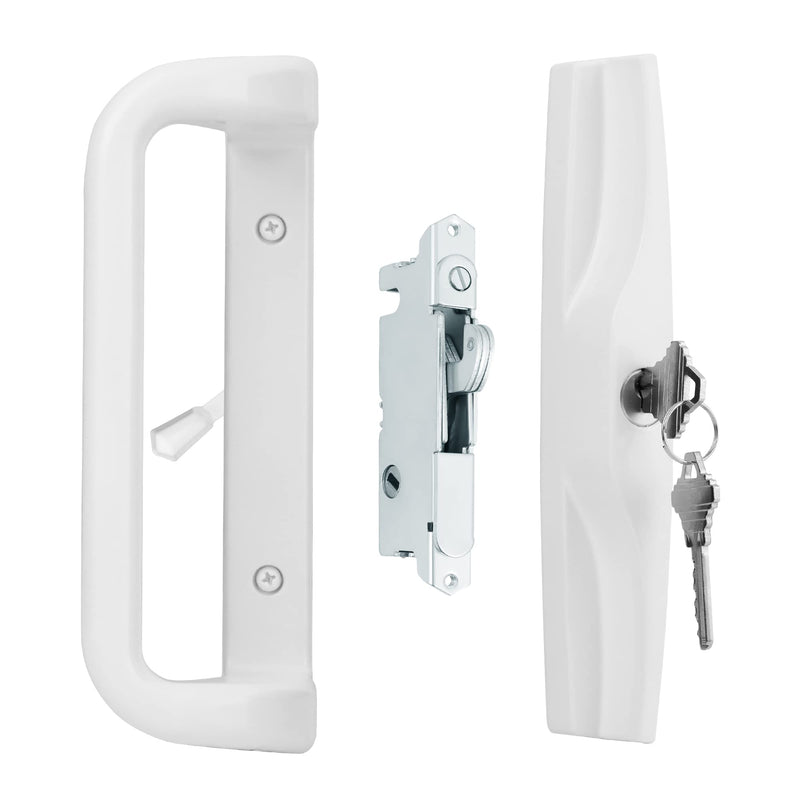 White Patio Door Handle Set with Cylinder Lock,Suitable for Replacement Sliding Patio Doors Lock 3-15/16”Screw Hole Spacing.Choices That Add a Unique to Your Patio Glass Sliding Door. White