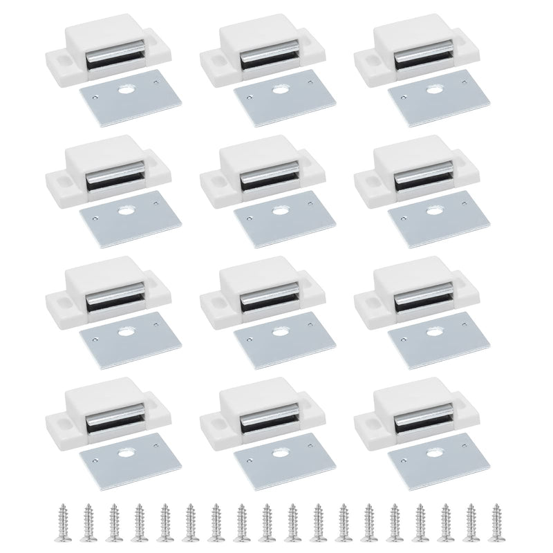 BokWin 12 PCS Magnetic Door Catch,Single Magnetic Catch White-15lb High Magnetic Shutter Hardware for Cupboard Kitchen Bathroom Closet Closures Cabinet Door with Screws