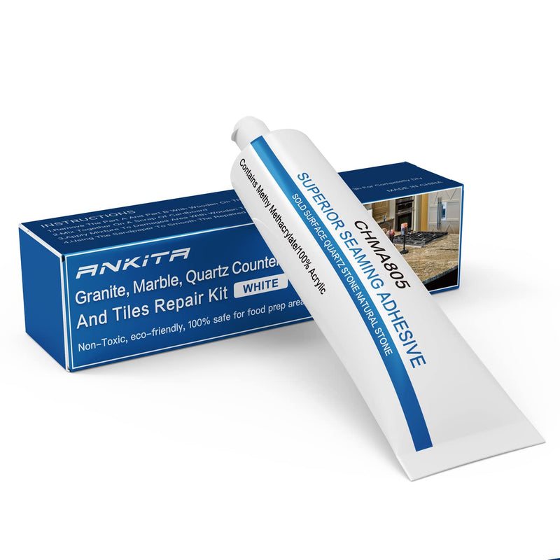 Quartz Countertop Chip Repair Kit (White), Marble and Granite Repair to Fix Nicks, Chips, Scratches on Granite, Marble, Porcelain, Corian, Travertine, Quartz, Acrylic and Other Natural Stone Surfaces No. 01 White