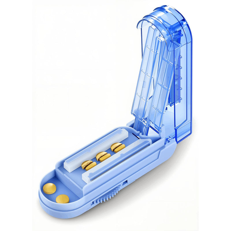 Multiple Pill Splitter, Adjustable Pill Cutter, Stainless Steel Cutting Blade & Blade Guard, with Accurate Pill Alignment, for Cutting Small Pills or Large Pills in Half (Blue) Blue