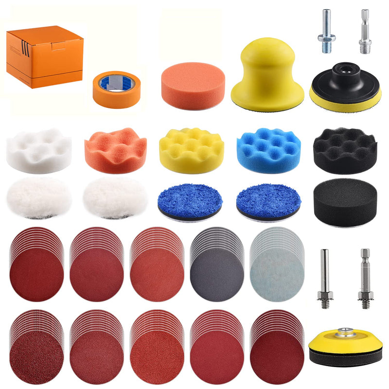 120Pack 3 Inch Polishing Pad for Drill Sanding Attachment Variety Kit with 5/16" and 1/4" Shanks for Car Buffer Polisher Waxing Sealing Glaze, Sanding Pads Includes 80-3000 Grit