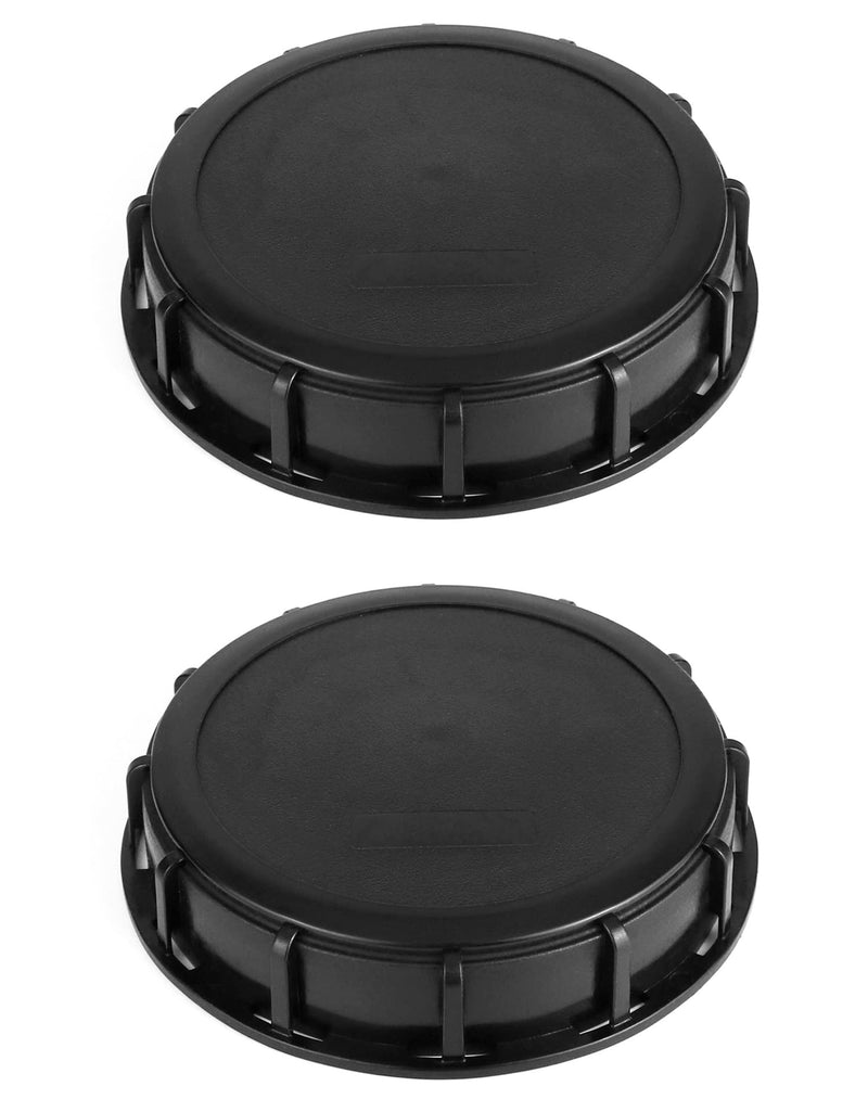 QWORK 6" Solid Cap W/Gasket for IBC Tote, IBC Tote Water Tank Cover, 2 Pack Leak-Proof Design Plastic IBC Tank Adapter Storage Cap for Chemical Food and Industrial Storage, Black