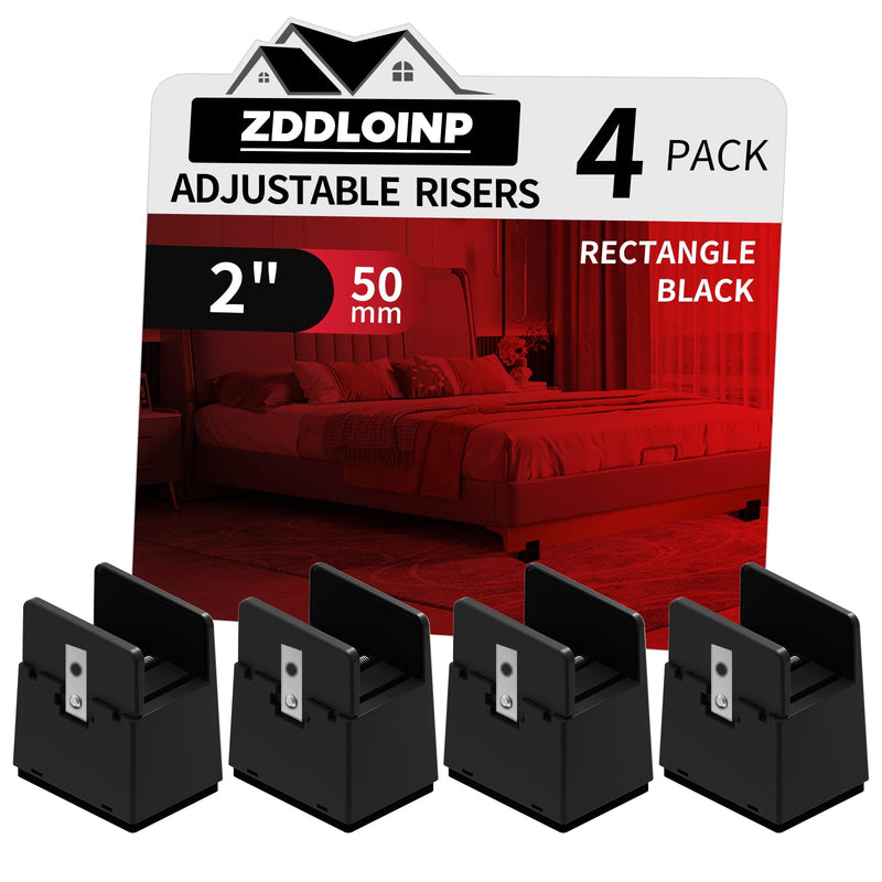 Bed Risers with Adjustable Screw Clamp, Fits Furniture Frame from 0 to 1.5 Inch, Furniture Risers 2 Inch Heavy Duty Risers for Square Round Straight Furniture Legs Support up to 5000Ibs (4Pack, Black) 2'', Fits Furniture Frame Below 1.5"