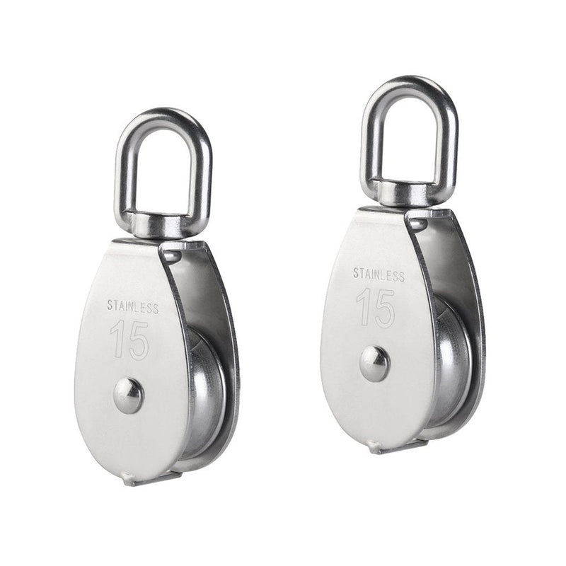 YAMASO,2Pcs 304 Stainless Steel M15 Silver Single Pulley Block Wire Rope Hanging Wire Towing Wheel M15-2pcs