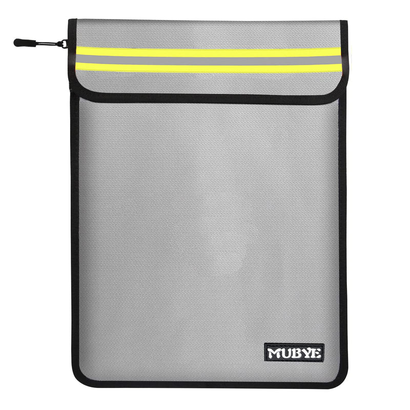 Fireproof Waterproof Money Document Bag - 15"x 11" Safe Zipper Bags with Reflective Strip, Fire & Water Proof Storage Organizer Pouch for Important Documents Holder,File,Cash,Passport,Tablet (Gray) Gray