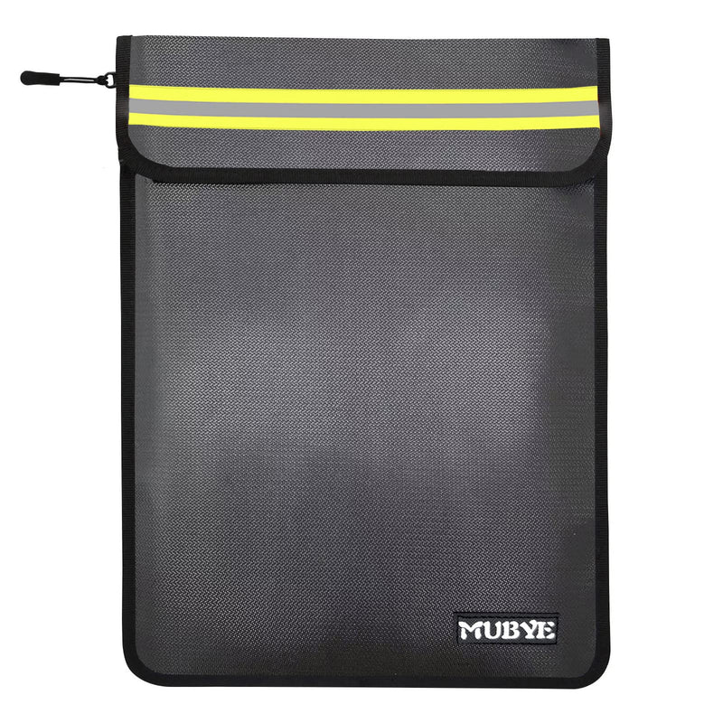 Fireproof Waterproof Money Document Bag - 15"x 11" Safe Zipper Bags with Reflective Strip, Fire & Water Proof Storage Organizer Pouch for Important Documents Holder,File,Cash,Passport,Tablet (Black) Black