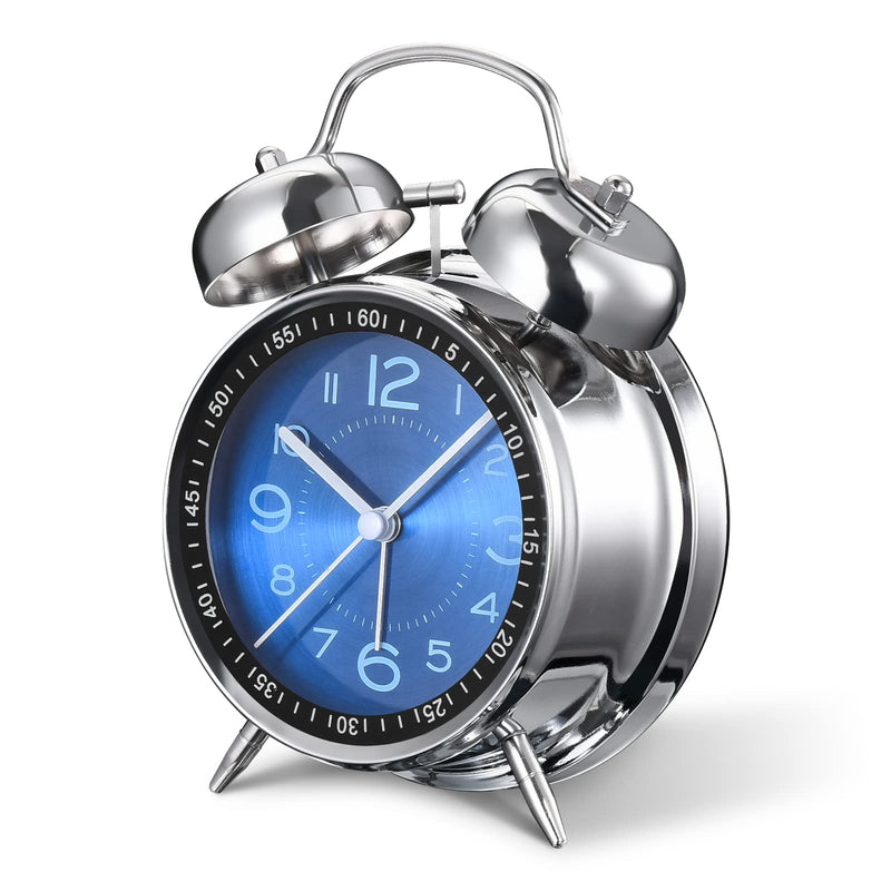 Loud Alarm Clock for Heavy Sleepers Adults,Retro 4 Inch Silent Non-Ticking Quartz with Backlight,Twin Bell Analog Kids Alarm Clocks for Bedrooms Bedside (Blue) Blue - NewNest Australia