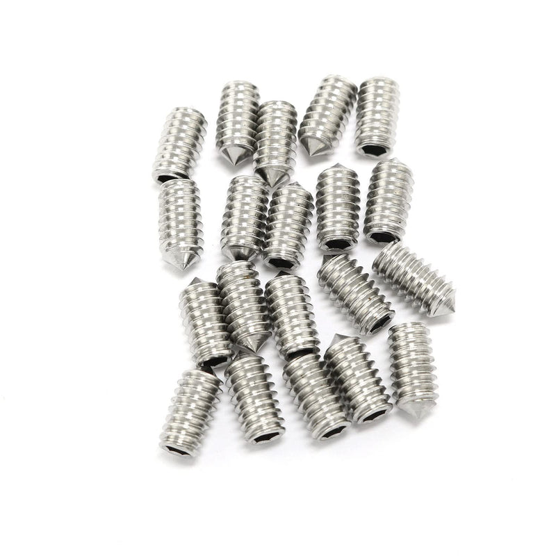 20pcs 1/4-20x1/2" Hexagon Hex Socket Set Grub Screws 304 Stainless Steel Full Thread Cone Point Grub Screw