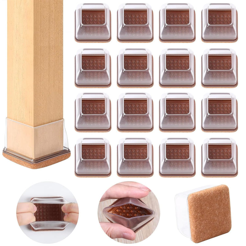 24 PCS Clear Square Silicone Chair Leg Floor Protectors with Felt, Floor Protectors for Chair, Felt Furniture Pads, Chair Leg Caps Covers, No Scratches and Reduce Noise (Fit: 1.1''–1.45'', Clear) L(Fit: 1.1"-1.45")
