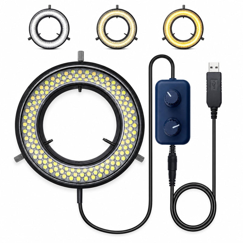 Microscope LED Ring Light Illuminator, USB 5V 144 LED Color Temperature Adjustable, 4 Zone RGB, Focus Lamp Source for Monocular Binocular Trinocular Stereo Microscope Vision Scientific (144 CW WW) 144 LED CW WW