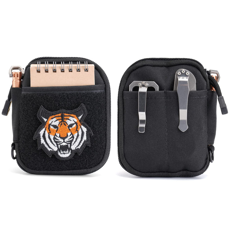 EDC Pouch, Pocket Organizer, Mighty Pouch for Men, EDC Bags with Patches, Small Tool Pouch with D-Ring, Elastic Organizers Utility Pouch for Multitools, Nylon Compact Organizer black