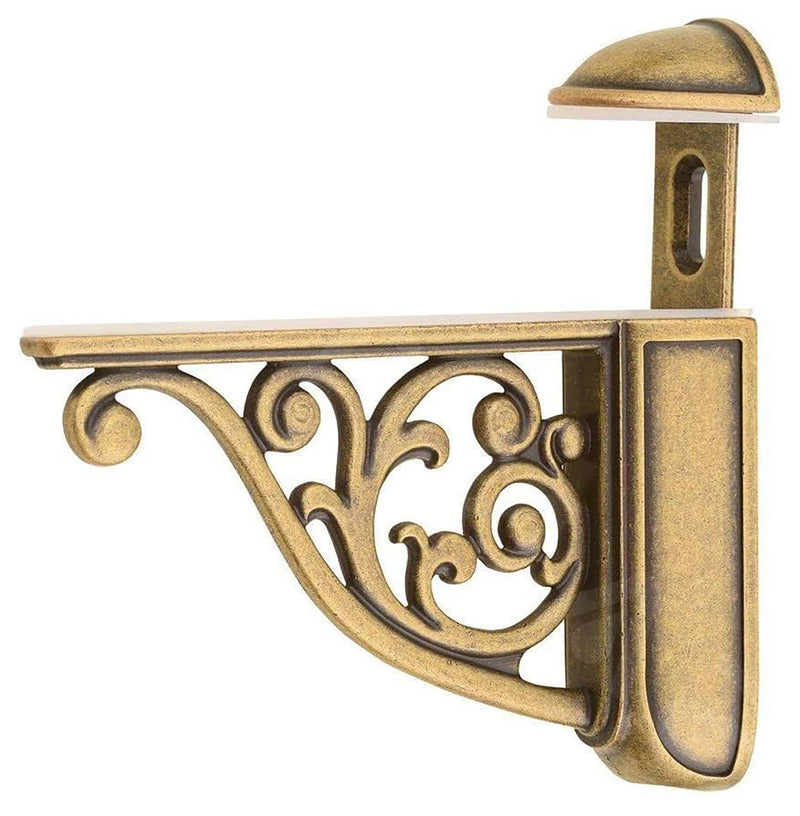 Glass Shelf Brackets 5 Inch 2PCS Heavy Duty Antique Brass Wall Bracket Baroque Kitchen Decorative Rack Shelves, Adjustable Shelf Brackets. (2,Antique Brass)