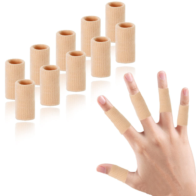 10Pcs Finger Compression Sleeves Support, Finger Sleeve Protectors Cots Thumb Brace for Trigger Finger Arthritis Swelling Basketball Sport, Breathable Elastic Pain Relief One Size Beige 10
