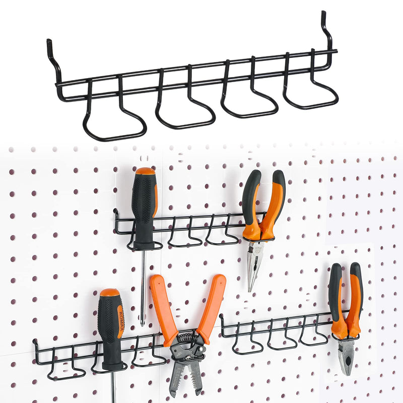 4 Pieces Pegboard Pliers Holders, Stainless Steel Pegboard Hooks Accessories Shelving Display Hooks Multi Ring Tool Holders Four Tool Multi Tool Organizer Racks for Shop Store Supermarket (Black) Black