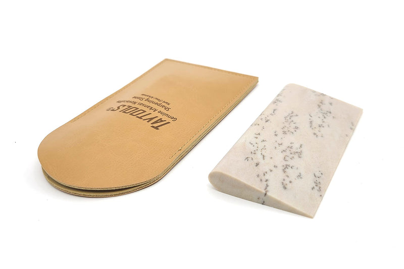 Genuine Hard (Fine) Arkansas Novaculite Slip Stone Sharpening Stone 4" x 2" Tapers from 3/8” to 1/8” " Imitation Leather Pouch (Hard (Fine))