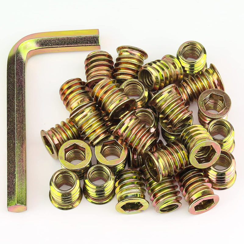 5/16-18 Threaded Inserts, Wood Inserts, Steel Threaded Inserts for Wood Furniture Screw, HELIFOUNER 40 Pieces 5/16”-18 x 15mm Threaded Inserts with Hex Wrench for Wood Furniture 5/16"-18 x 15mm