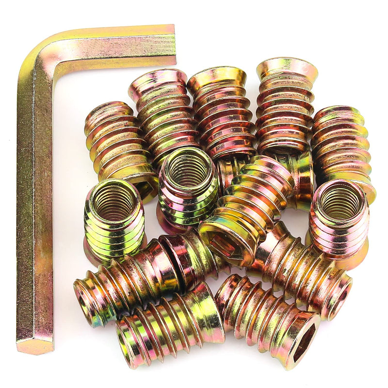 3/8-16 Threaded Inserts, Wood Inserts, Steel Threaded Inserts for Wood Furniture Screw, HELIFOUNER 15 Pieces 3/8”-16 x 25mm Threaded Inserts with Hex Wrench for Wood Furniture 3/8"-16 x 25mm