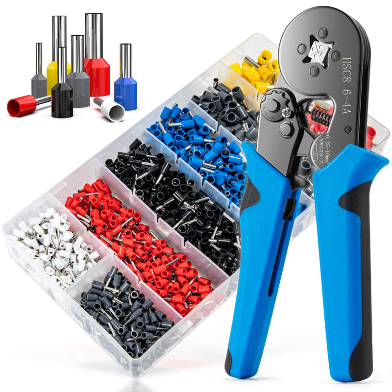 Ferrule Crimping Tool Kit, LUNEY Crimper Plier with 1250PCS Wire Ferrules Kit Wire End Terminals, Self-adjustable Ratchet Tool Set for AWG 23-7 Cable connectors, 0.25-10mm² HSC86-4+1250