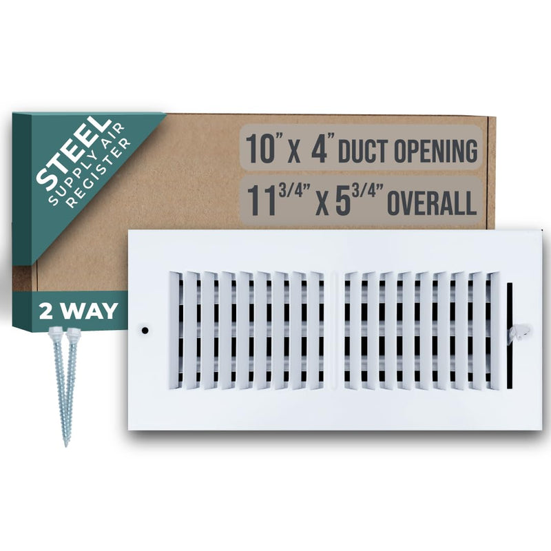 Fits 10x4 Duct Opening 2 Way Steel Air Supply Diffuser by Handua | Register Vent Cover Grille for Sidewall and Ceiling | White | Outer Dimensions: 11.75" X 5.75" 10" X 4" Duct Size