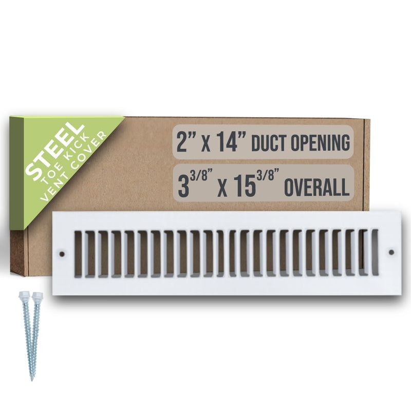 Fits 2x14 Duct Opening | Toe Kick Vent Cover by Handua | Cabinet Toe Kick Space Register Grille | HVAC Toe Space Vent Cover | Outer Dimensions: 3 3/8" X 15 3/8" | Off White 2" X 14" Duct Size Off-White