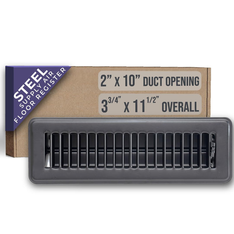 Fits 2x10 and 10x2 Duct Opening | Floor Register with Louvered Design by Handua | Heavy Duty Walkable Design with Damper | Floor Vent Grille | Easy to Adjust Air Supply Lever | Black 2" X 10" Duct Size