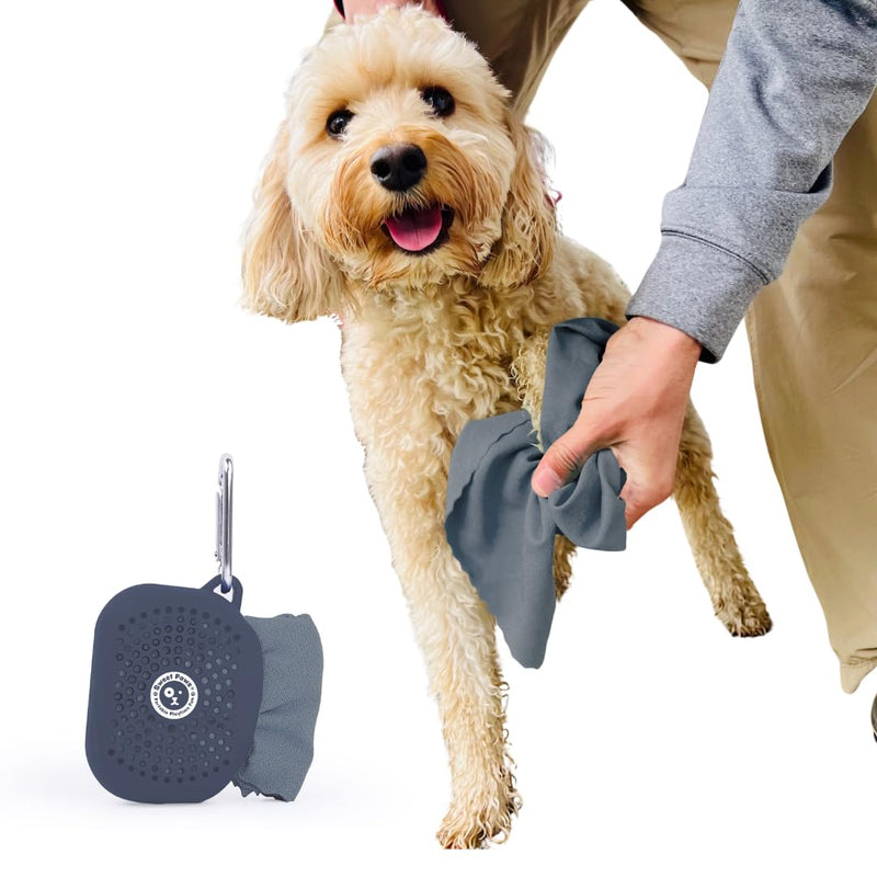 Sweet Paws Portable Dog Paw Towel, Lightweight & Super Absorbent Microfiber, Clips onto Leash, Quick Drying Towel for Dogs Paws with Silicone Case, Dry Dog’s Paws on The Go - Large - Clean Slate Clean Slate (Big) - PawsPlanet Australia