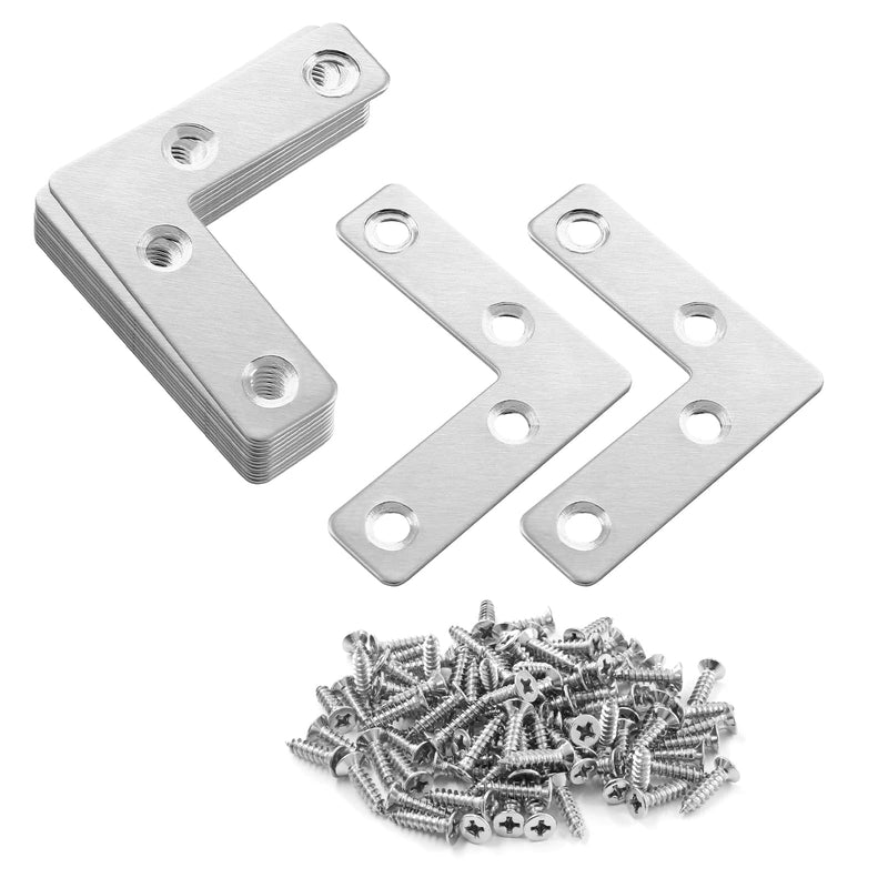 Uenhoy 20 Pcs L Shape Flat Mending Plates 50mm x 50mm (2" x 2") Flat Corner Braces, Right Angle Photo Frame Bracket, Silver 50x50mm/2"x2"