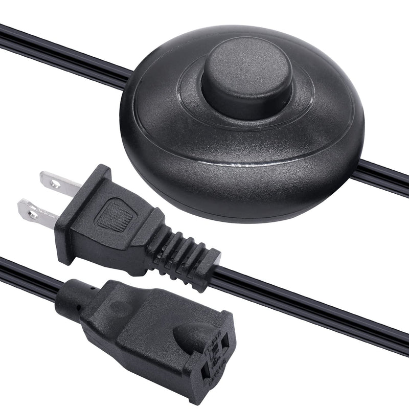 Twidec/Foot Switch Floor Black Foot Pedal Push Switch Round Inline Lamp Light On-Off Control Foot Switch 3A 125VAC with 5.9FT 16AWG 2-Prong Polarized Extension Cord N-012-1.8MX