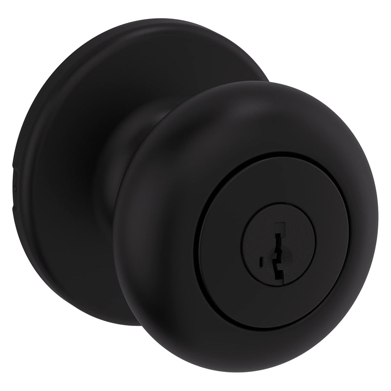 Kwikset Cove Entry Door Knob with Lock and Key, Secure Keyed Handle Exterior Doorknob, Front Entrance and Bedroom, Matte Black, Pick Resistant SmartKey Rekey Security 1 Pack Keyed Entry