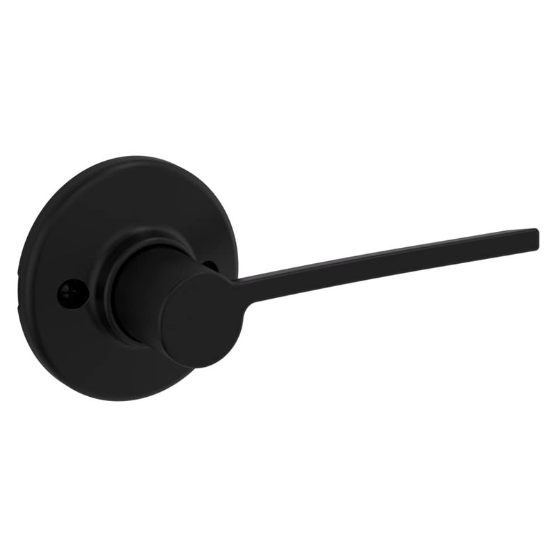 Kwikset Ladera Dummy Door Handle, Single Sided Lever for Closets, French Double Doors, and Pantry, Matte Black Non-Turning Right Handed Interior Push/Pull Lever