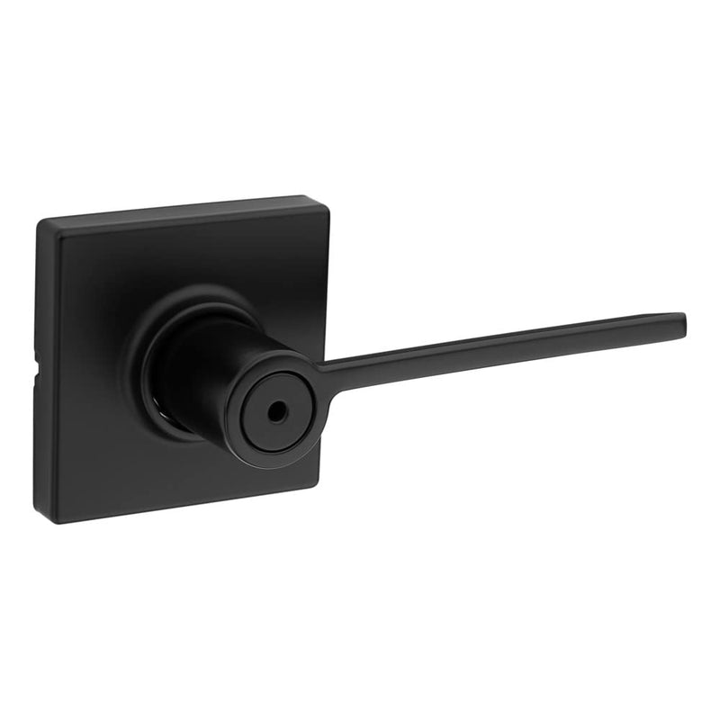 Kwikset Ladera Interior Privacy Door Handle with Lock, Door Lever For Bathroom and Bedroom, Matte Black Reversible Keyless Turn Lock