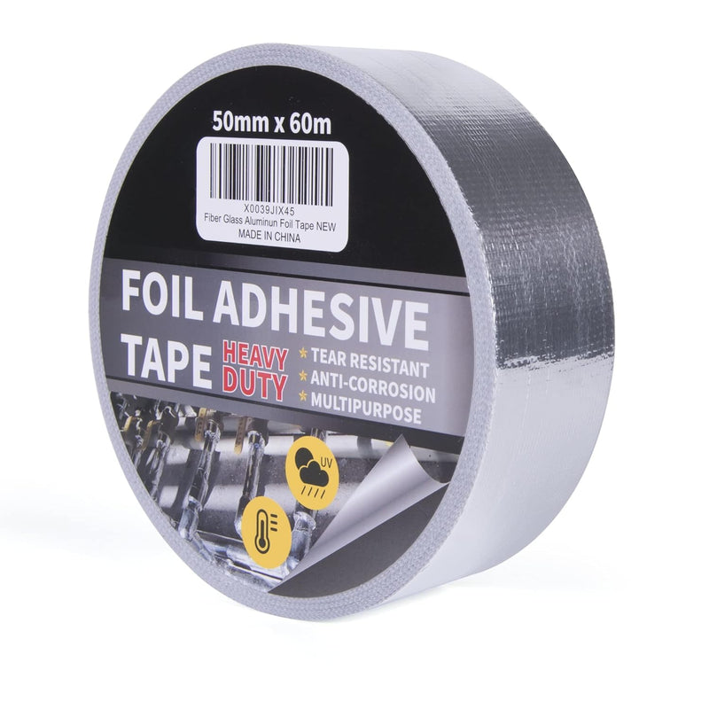 Aluminum Foil Heat Shield Tape 2inch x 65Yards, Aluminized Fiberglass Cool Tape 5.5mil Thick Heat Resistant Tape Thermal Barrier for Air Dryer Vent, HVAC, Heating Unit, Hose and Pipe, 196Ft 2inch x 65yard 1