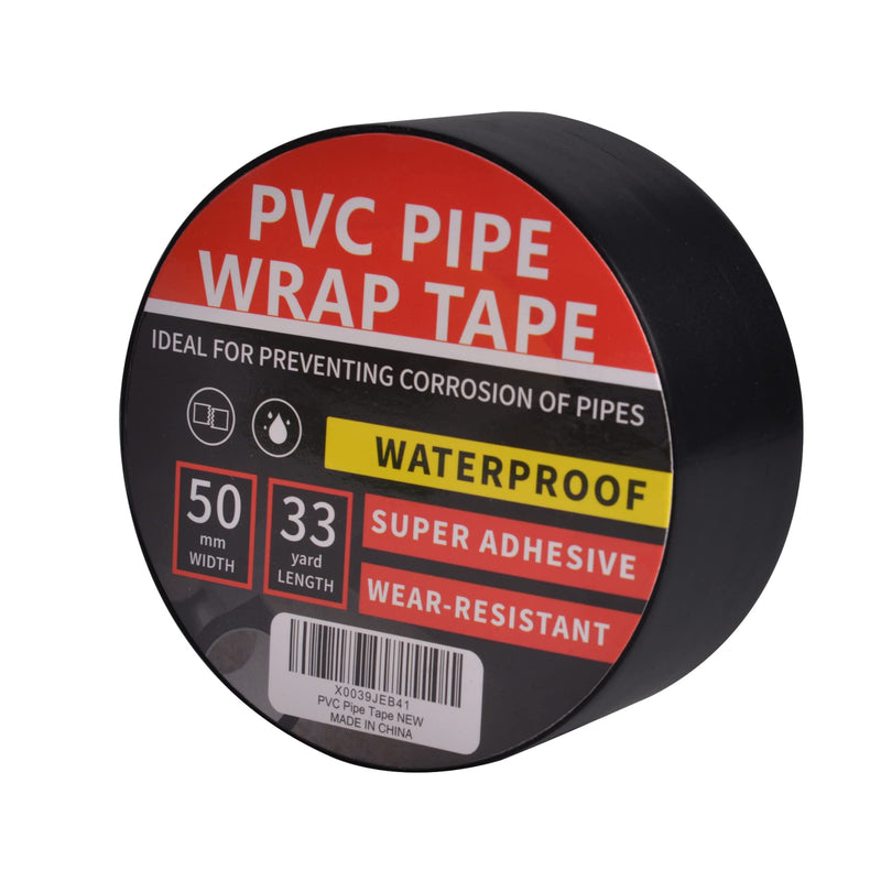 Corrosion Protection Pipe Tape, Wrap Pipe Tape for Drain Pipe, Metal Electrical Outdoor Underground Pipe, Waterproof PVC Black Tape, Duct Anti-Corrosion and Protection, 2Inch X 33Yard 1