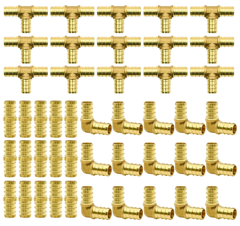 45pcs 1/2" PEX Fittings, Elbow TEE Straight Couplings Set, PEX Brass Crimp Fitting Combo with Tees, Elbows, Straights 1/2"-45pcs