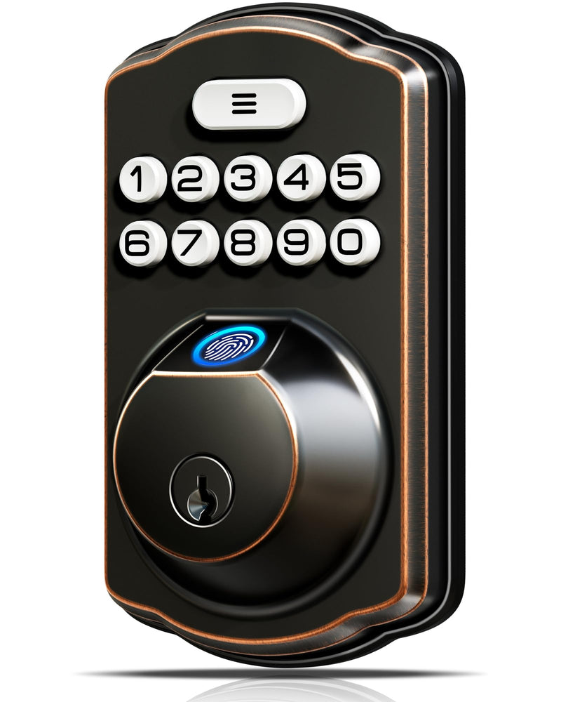 Veise Fingerprint Door Lock, Keyless Entry, Auto Lock, Electronic Keypad Deadbolt for Front Door, Biometric, Anti-Peeking Password, Easy Install, Oil Rubbed Bronze Traditional