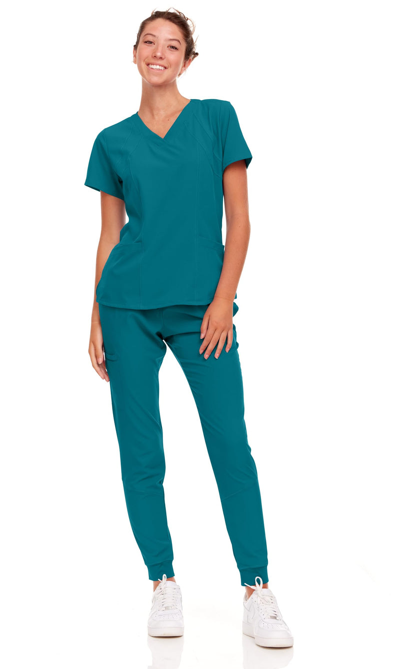 Natural Uniforms Womens Cool Stretch Jogger Scrub Set with Regular and Petite Sizes Teal Medium