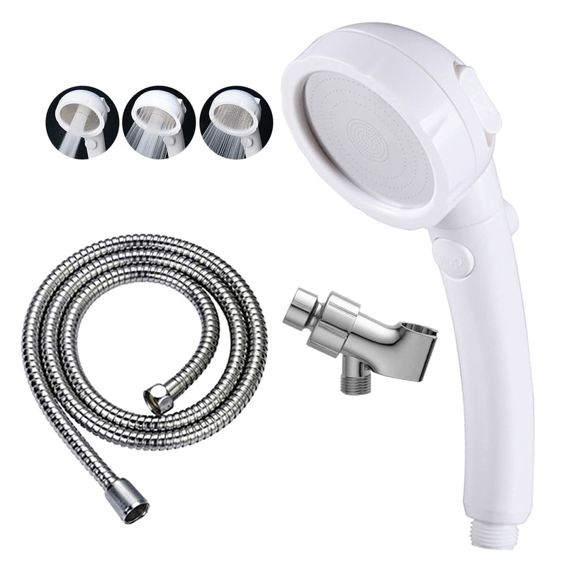 KAIYING High Pressure Handheld Shower Head with ON/OFF Pause Switch, 3 Spray Modes Shower Wand with Shut Off Button, Removable Camper Shower Head with Hose and Adjustable Angle Bracket (White) White