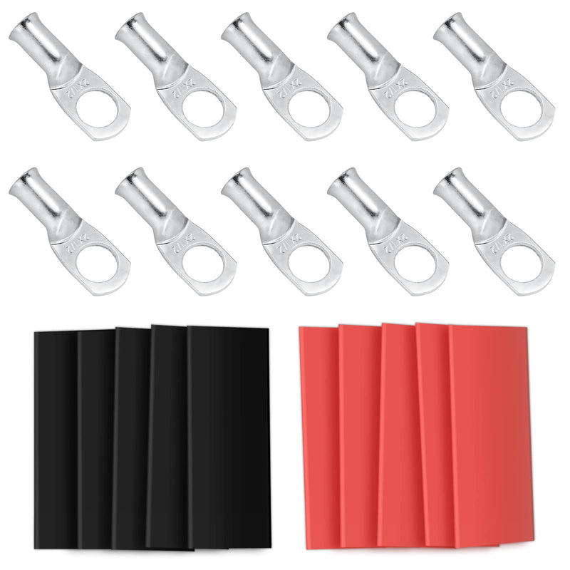 10pcs Sanuke 8 AWG - 1/4" Tinned Copper Wire Lugs Ring Terminals, Marine Grade Battery Cable Ends with 3:1 Dual Wall Adhesive Heat Shrink Tubing 8 Awg - 1/4" (M6) 10