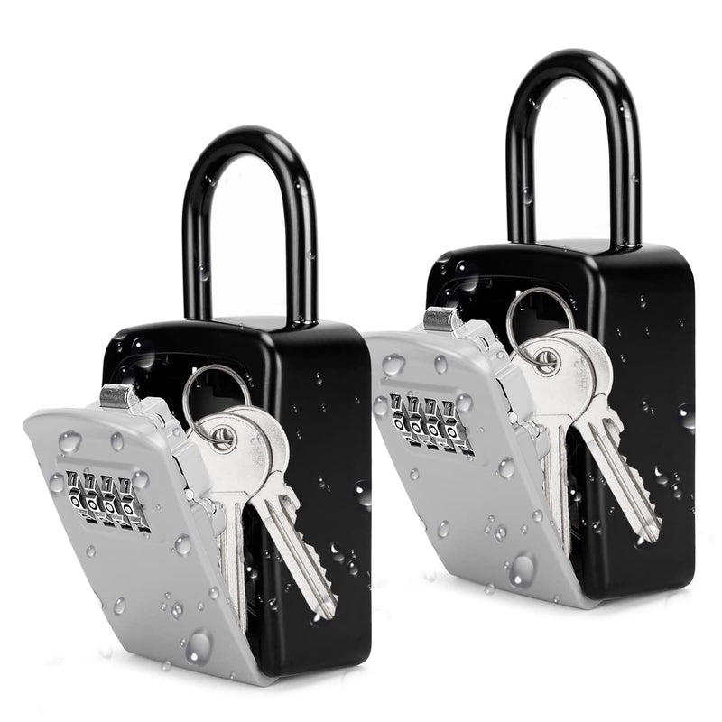 Key Lock Box, [2 Pack] Wall Mounted Key Safe Box, Weatherproof 4 Digit Combination Key Storage Lock Box, 5 Keys Capacity Lockbox with Removable Shackle for Indoor Outdoor, School Supplies Silver