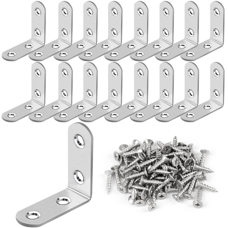16 Pcs L Bracket Stainless Steel Corner Brace Sets, 90 Degree Right Angle Bracket with 64 Pcs Screws, L Bracket Firmware Can Be Used for Wooden Shelves, Chairs, Tables, Dressers, Furniture Silver - NewNest Australia