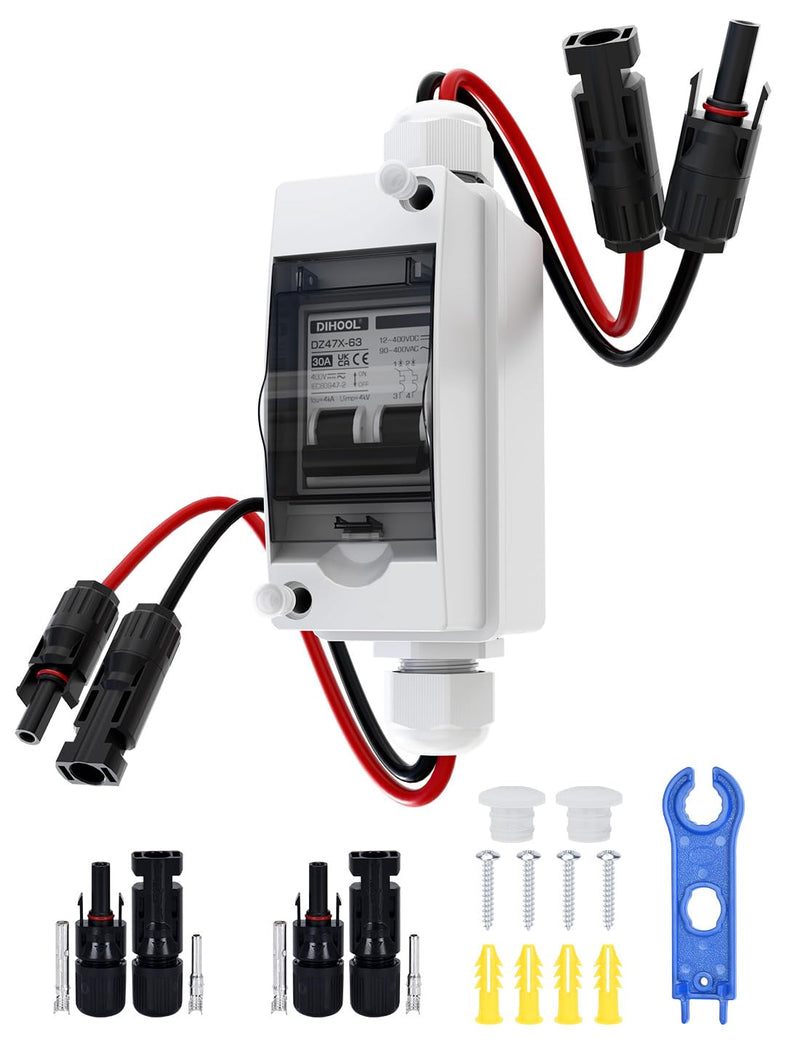 DIHOOL Solar Panel Disconnect Switch 30 Amp Breaker Box, DC Circuit Breaker, AC Disconnect Box Outdoor 400v 30 Amp
