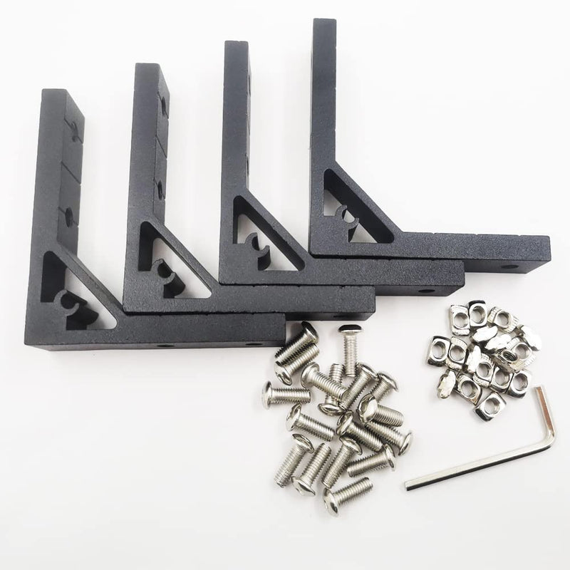 Iverntech 4pcs Black Corner Bracket 78x78mm, 4 Hole Inside Strong Support Corner Brackets Gusset for 2020 Aluminum Extrusion Profile with 16Pcs M5 Screws + 16Pcs M5 T Nuts Black 4 Pcs 7878