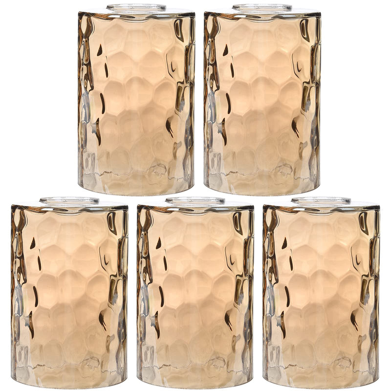 5 Pack Amber Hammered Glass Lamp Shade Replacement Globe & Cover for Lighting Fixture, 6" Tall, Water Ripple Cylinder Glass Shade for Chandelier Pendant Light Wall Sconces, 1-5/8 inch Fitter