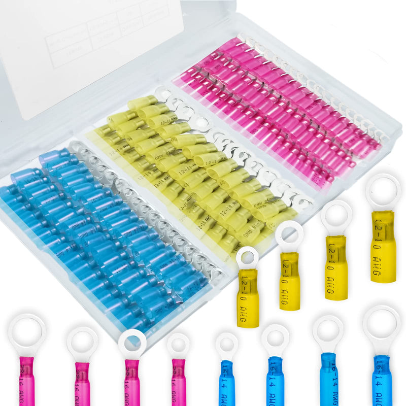 180 PCS Heat Shrink Wire Connectors, Ring Terminals Kits, Automotive Marine Ring Terminal Connectors for 10 12 14 16 18 22 AWG by Housun 22-10AWG 180PCS(12Items*15) - NewNest Australia