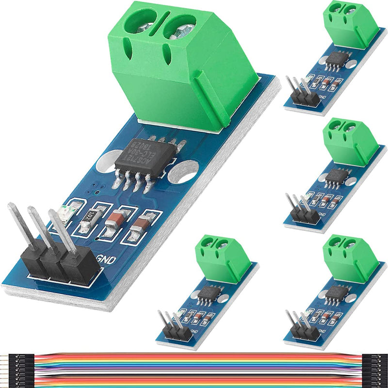 5 Pcs ACS712 30A Range Current Sensor Module Chip ACS712ELC-30A Hall Current Sensor Current Measuring Module with Dupont Cable for Arduino
